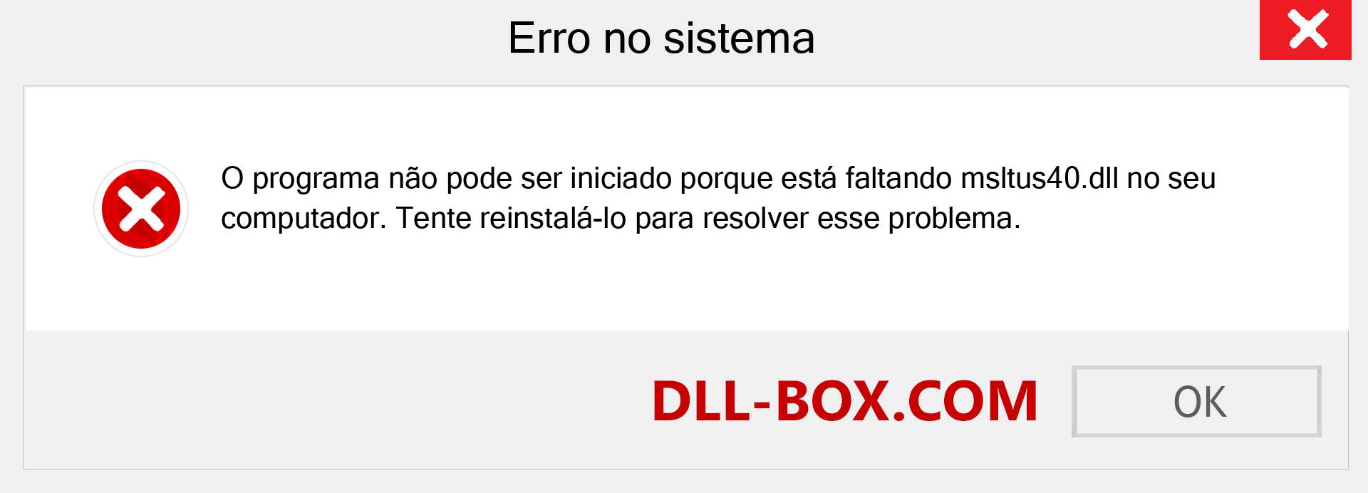 Arquivo msltus40.dll ausente ?. Download para Windows 7, 8, 10 - Correção de erro ausente msltus40 dll no Windows, fotos, imagens